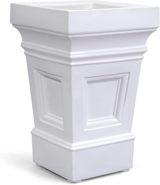 Step2 Atherton Square Planter, Large Planters for Outdoor Plants, Gardening and Flower Pot for Patio or Porch, Efficient Drainage, Durable Plastic, Classic White