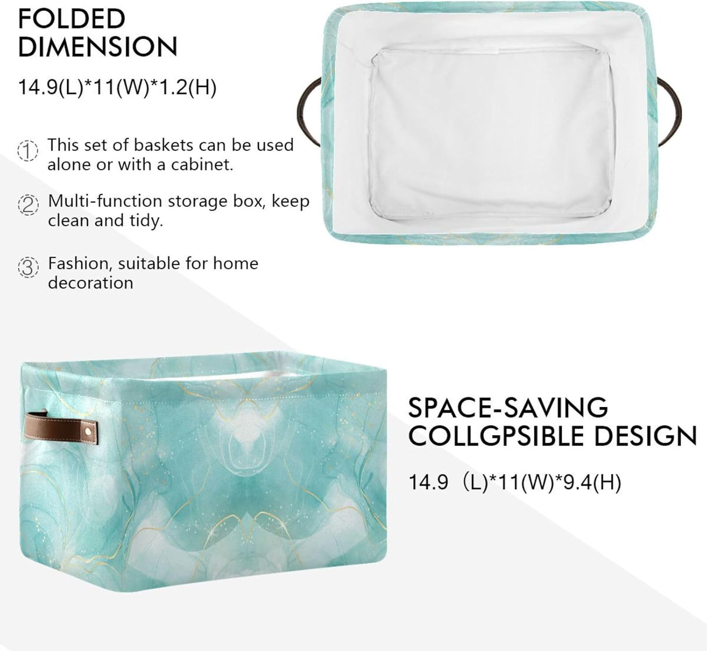 susiyo Large Foldable Storage Bin Storage Baskets for Shelves Storage Bins for Organizing Shelf Nursery Toys Decorative Linen Fabric Bins Cube with PU Handles 1 Pack,Green Marble