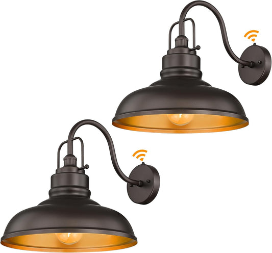 zeyu 2 Pack Outdoor Barn Light Fixtures, Farmhouse Gooseneck Wall Lights for Front Porch, 18" Dusk to Dawn Sensor Wall Sconces in Oil Rubbed Bronze Finish, 016-1BL-PC-2 ORB