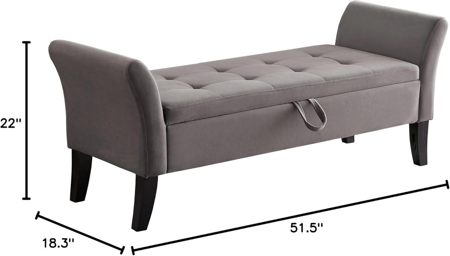 Furniliving 51” Bedroom Bench, End of Bed Bench with Button-Tufted Large Upholstered Storage Bench Ottoman Velvet Window Bench with Storage Shoe Cabinet Bench, for Bedroom, Entryway, Closet, Grey