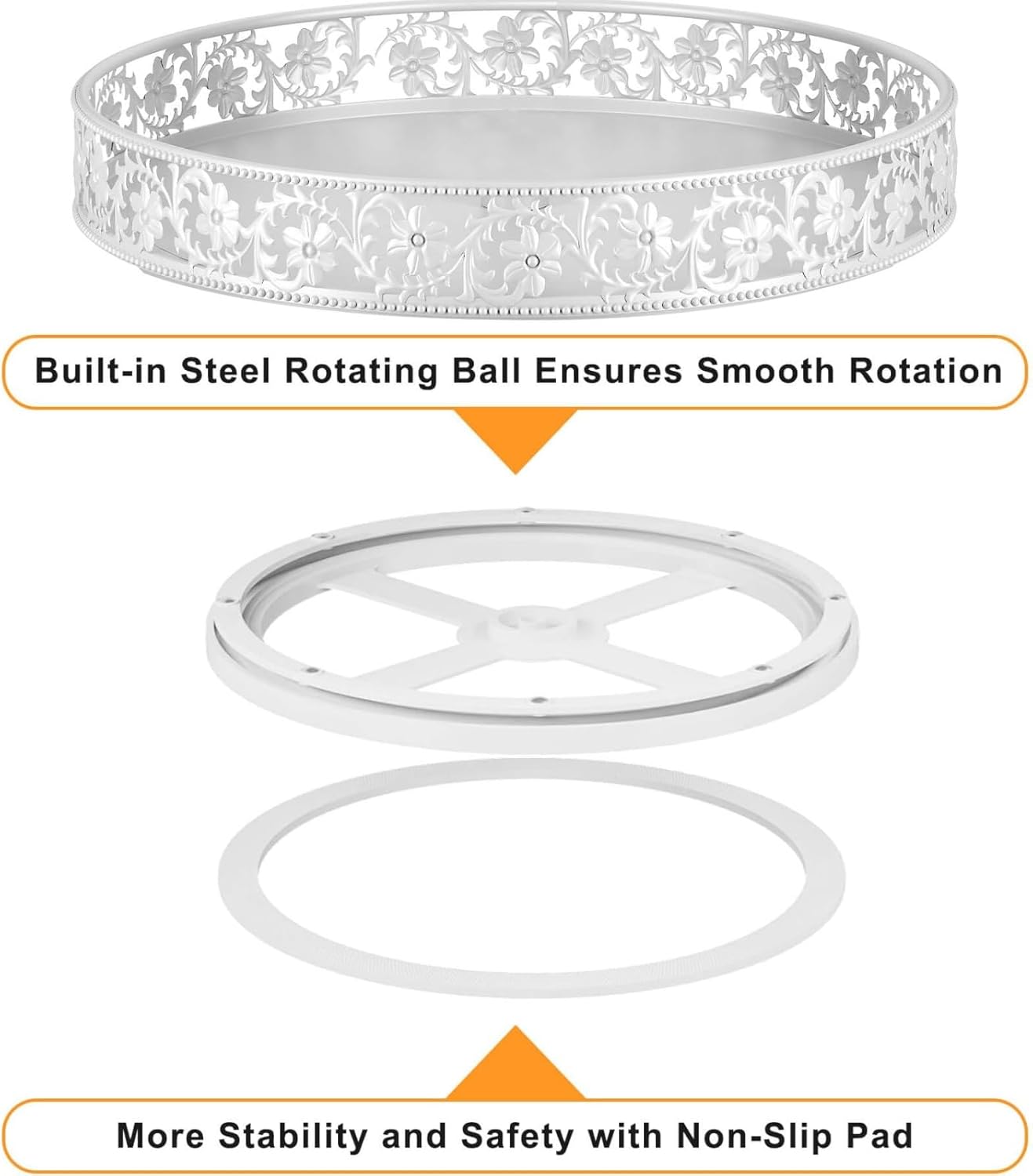 Lazy Susan Organizer Turntable 10", 360 Rotating Spice Rack Lazy Susan for Cabinet Dining Table Top Countertop Pantry Kitchen Cupboard Vanity Bathroom Refrigerator White