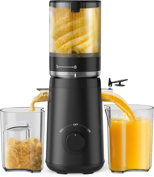 Juicer Machines, TUUMIIST Cold Press Juicer with 5.3" Extra Large Feed Chute Fit Whole Fruits & Vegetables Easy to Clean, High Juice Yield, BPA Free (Black)
