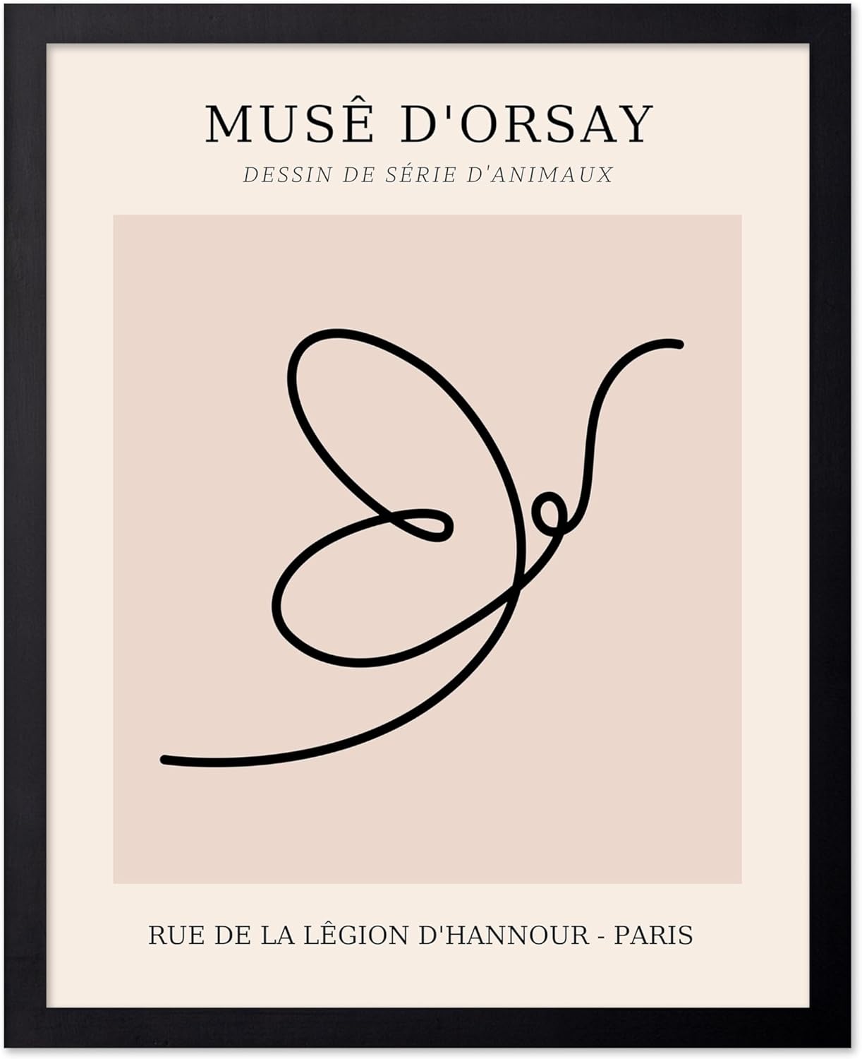 Poster Master Vintage Poster - Retro One Line Butterfly Drawing Print - Butterfly Line Art - Minimal Gift for Him, Her, Animal Lover - Abstract Decor for Home, Office, 16x20 Black Framed