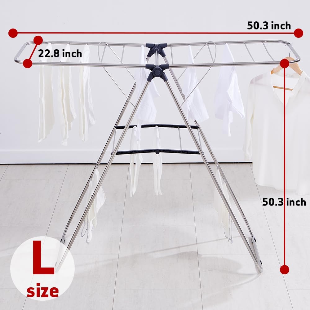 TRES BELLE 25NEW Stainless Steel Clothes Drying Rack(L)–Foldable,Lightweight,Anti-Slip Elastic Rods,Made in Korea,Indoor & Outdoor Use,Rust-Resistant,Towels Drying,Underwear,Baby Clothes–L Sizes
