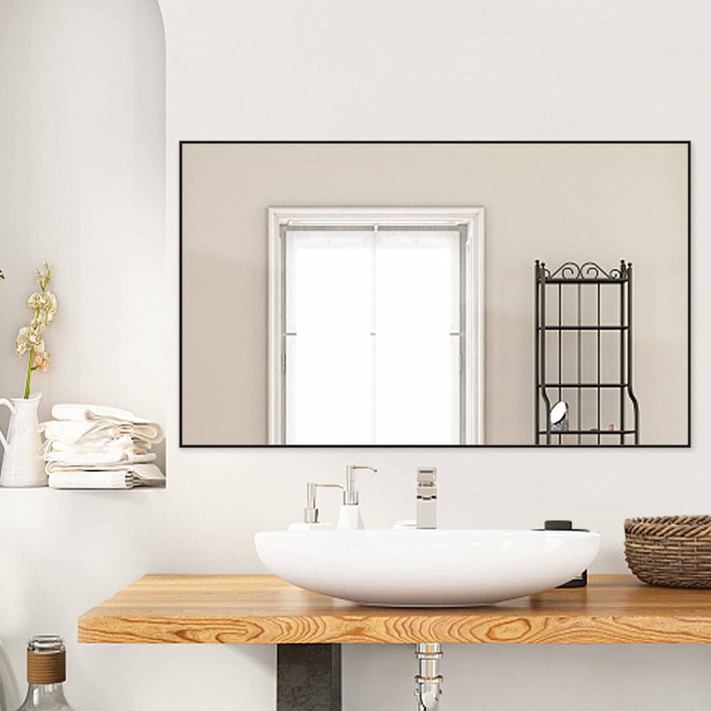 Bathroom Wall Mirror, Decorate Bathroom Mirrors for Wall, Rectangle Modern Bathroom Wall Mounted Mirror Vertical or Horizontal Hanging for Living Room (Black Framed 40’’ x 24’’)