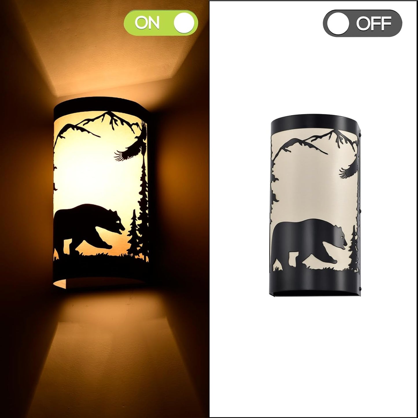 Wall Sconce Light,Bear Metal Cream Parchment Rustic Wall Sconces,Farmhouse E26 Base Black Matte Hallway Sconces Wall Lighting,Vintage Wall Mount Lamp,Wall Lights for Living Room,Bedroom,Porch