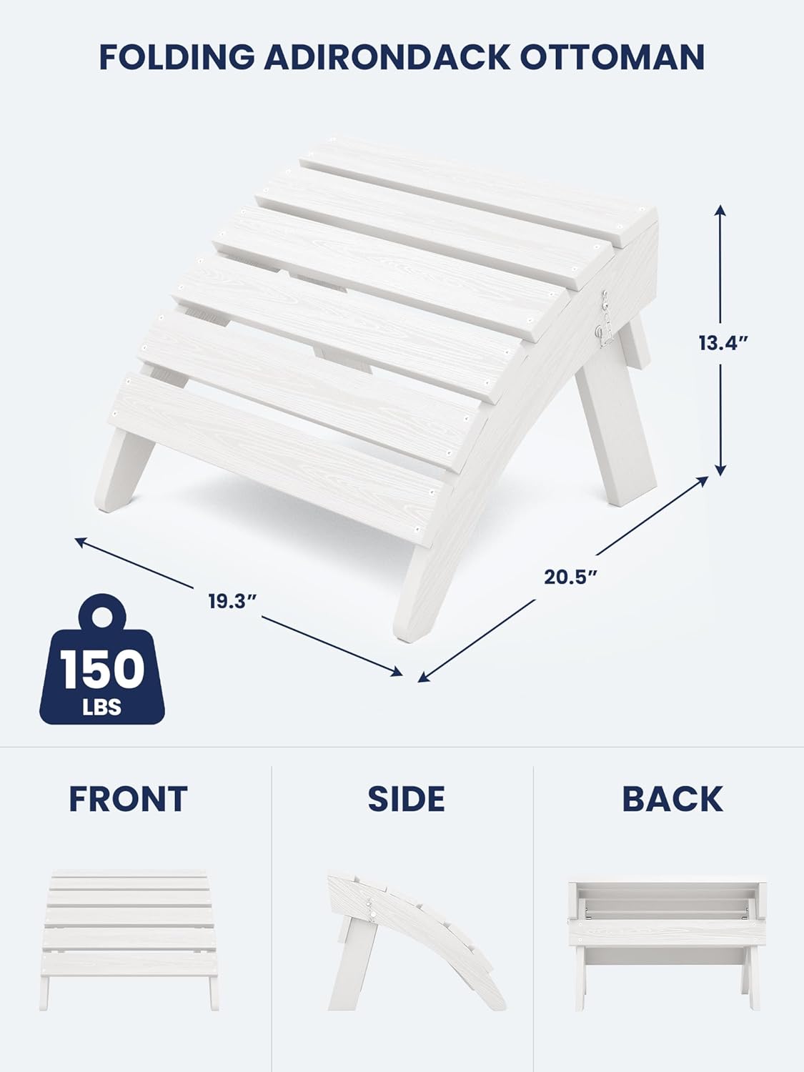 KINGYES Folding Adirondack Ottoman for Adirondack Chair, White