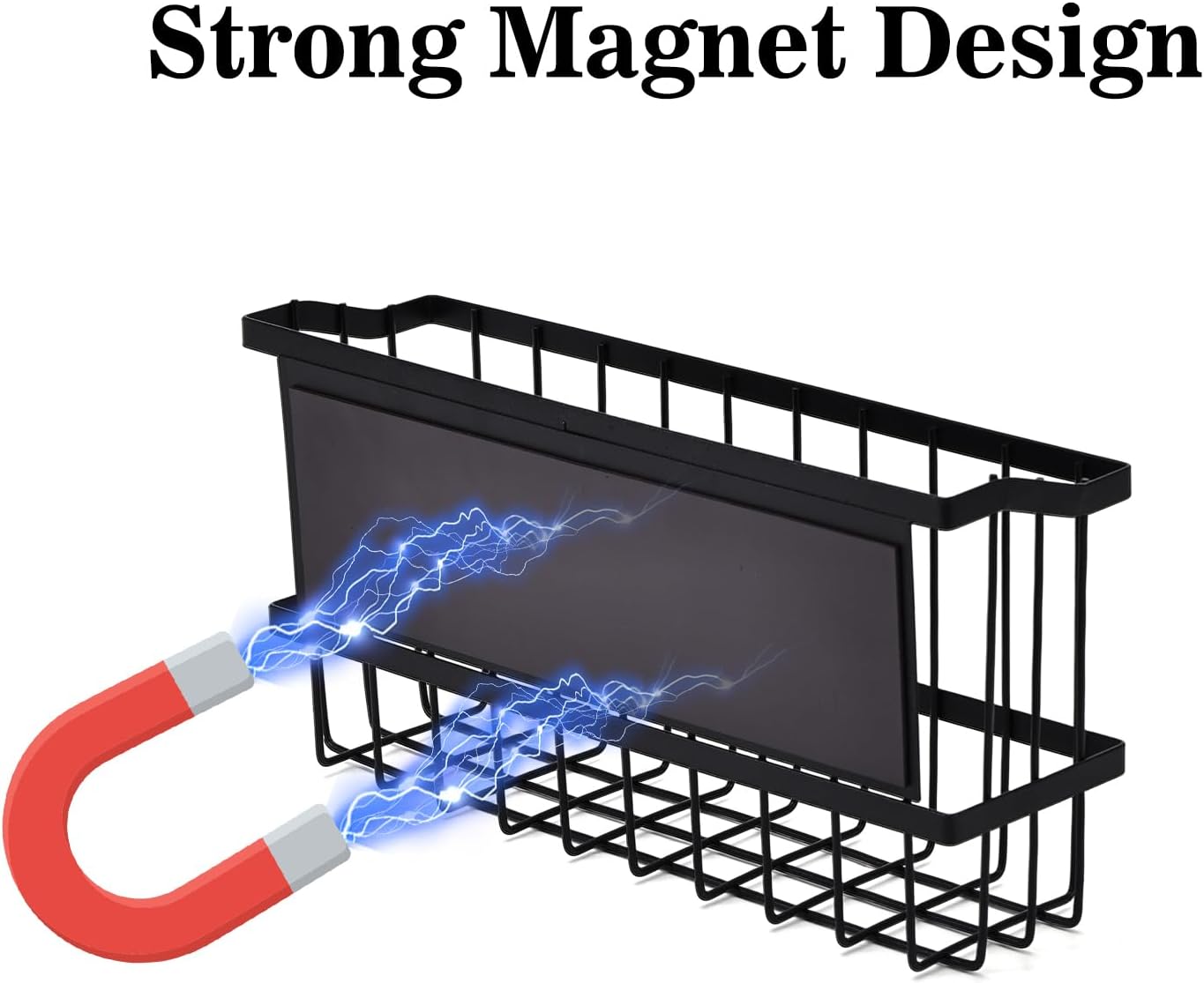 Magnetic Storage Basket, Black Magnetic Towel Basket with Strong Magnet for Kitchen Laundry Room Office School Organization and Home Dryer Ball Storage, 11.02"x3.15"x5.91"