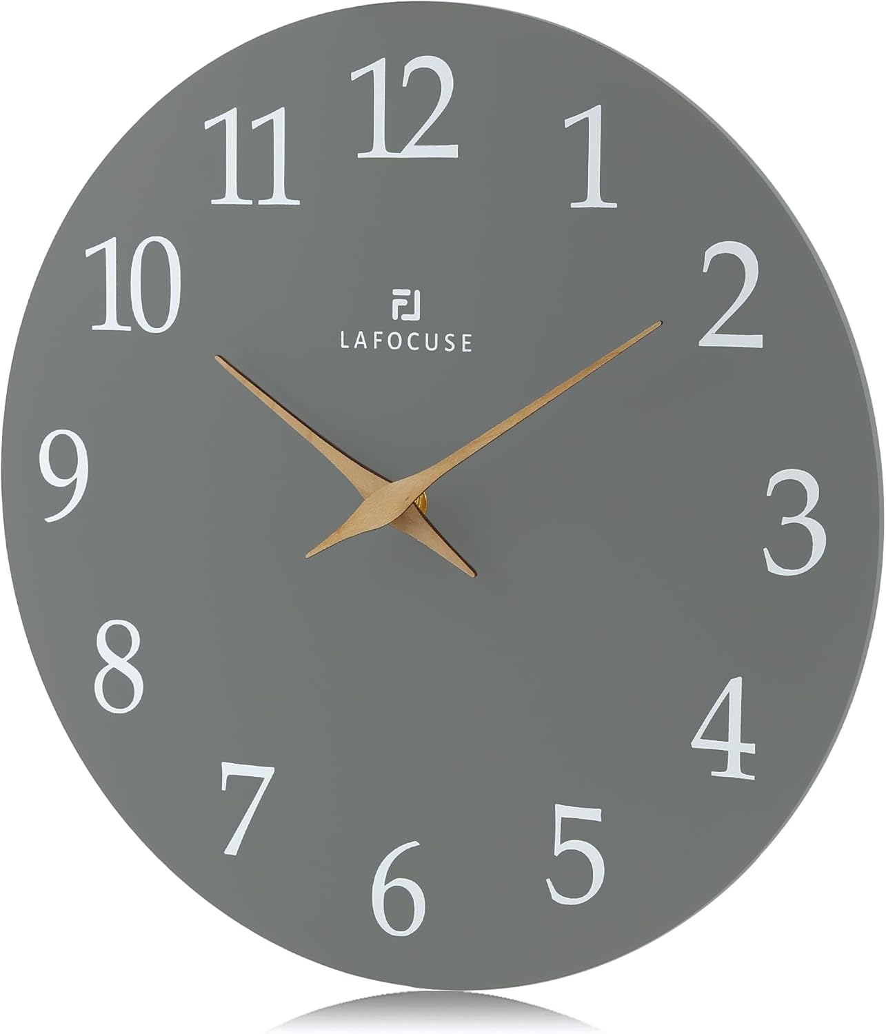 Lafocuse 12 Inch Silent Grey Wall Clock Battery Operated for Living Room Decor, Simple Minimalist Wooden Wall Clock for Kitchen Bedroom Office