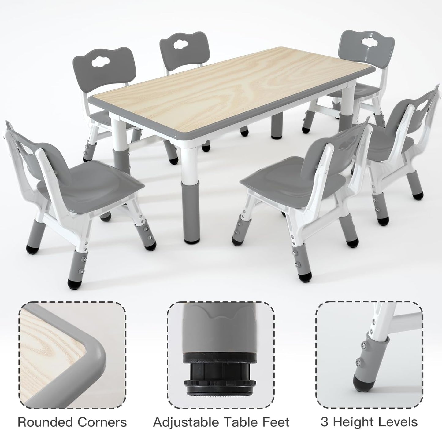 Kids Study Table and 6 Chairs Set,Height Adjustable Table and Chairs for Children and Toddlers,47.2"X23.6"Graffiti Desktop,Suitable for Daycare,Classrooms, Home