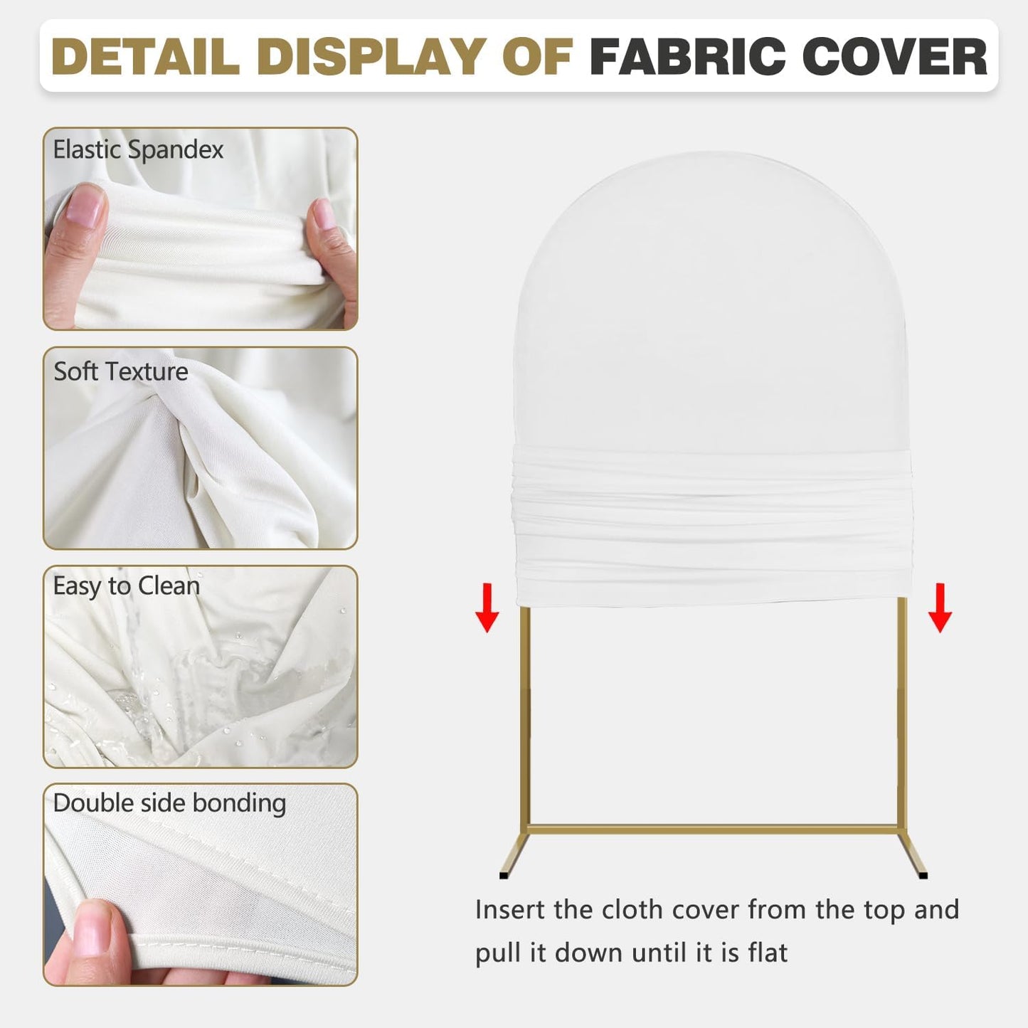 Arch Backdrop Stand and Cover Set, 3 Metal Balloon Arch Backdrop 4ft 5ft 6ft, Gold Arched Stand Frame for Wedding, Parties,Birthday, Backdrop Decorations (White,4ft+5ft+6ft)