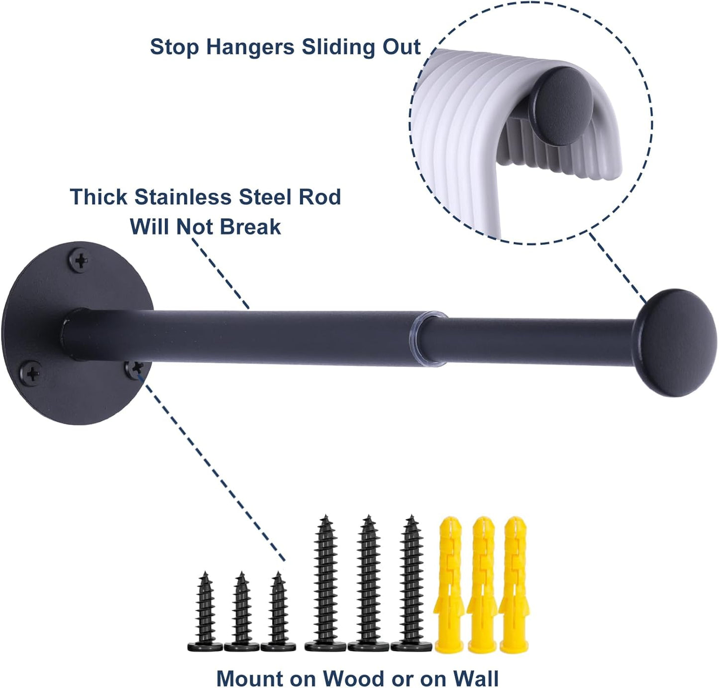 4 Pack Retractable Hanger Holder for Laundry Room, Wall Mount Organizer Rack for Lightweight Clothes, Space Saving Laundry Hook Rod, Keep Empty Hangers Handy, Black