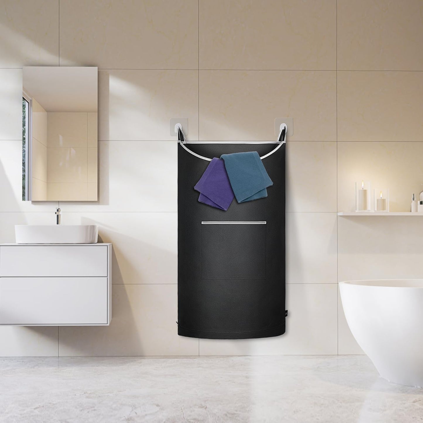 XL Hanging Laundry Hamper Bag, Black Door Hanging Hamper with Large Openging, Hanging Laundry Bag and Basket for Home, Dorm, or Travel,Durable and Stylish Design(Black 36x22Inch)