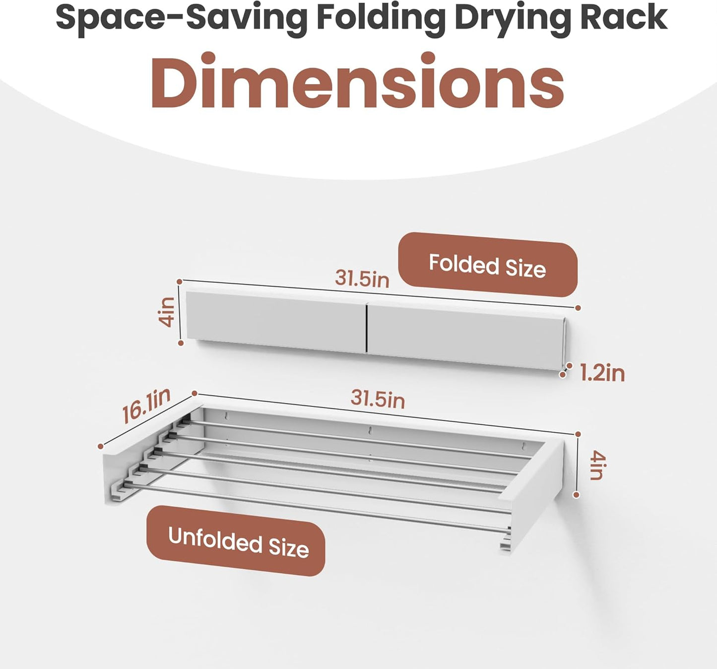 Foldable Wall-Mounted Drying Rack, Heavy-Duty 60 lb Capacity – Space-Saving Folding Laundry Hanger with 10 Clips, Rust-Proof Aluminium Clothes Dryer for Indoor & Outdoor Use