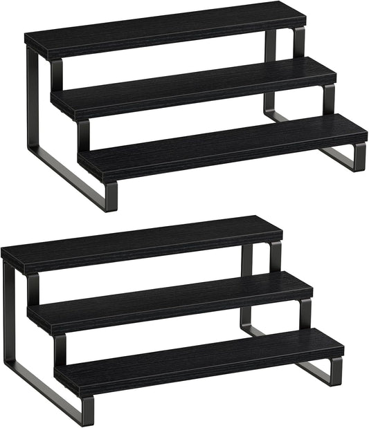 Giikin 3 Tier Spice Rack, Set of 2 Wooden Spice Rack for Countertop, Cabinet Organizer Shelf Kitchen Counter Storage Shelves Cupcake Stand Holder Display Stand, Black
