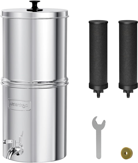 Waterdrop Gravity-fed Water Filter System, Reduces Lead and up to 99% of Chlorine, NSF/ANSI 42&372 Standard, with 2 Black Carbon