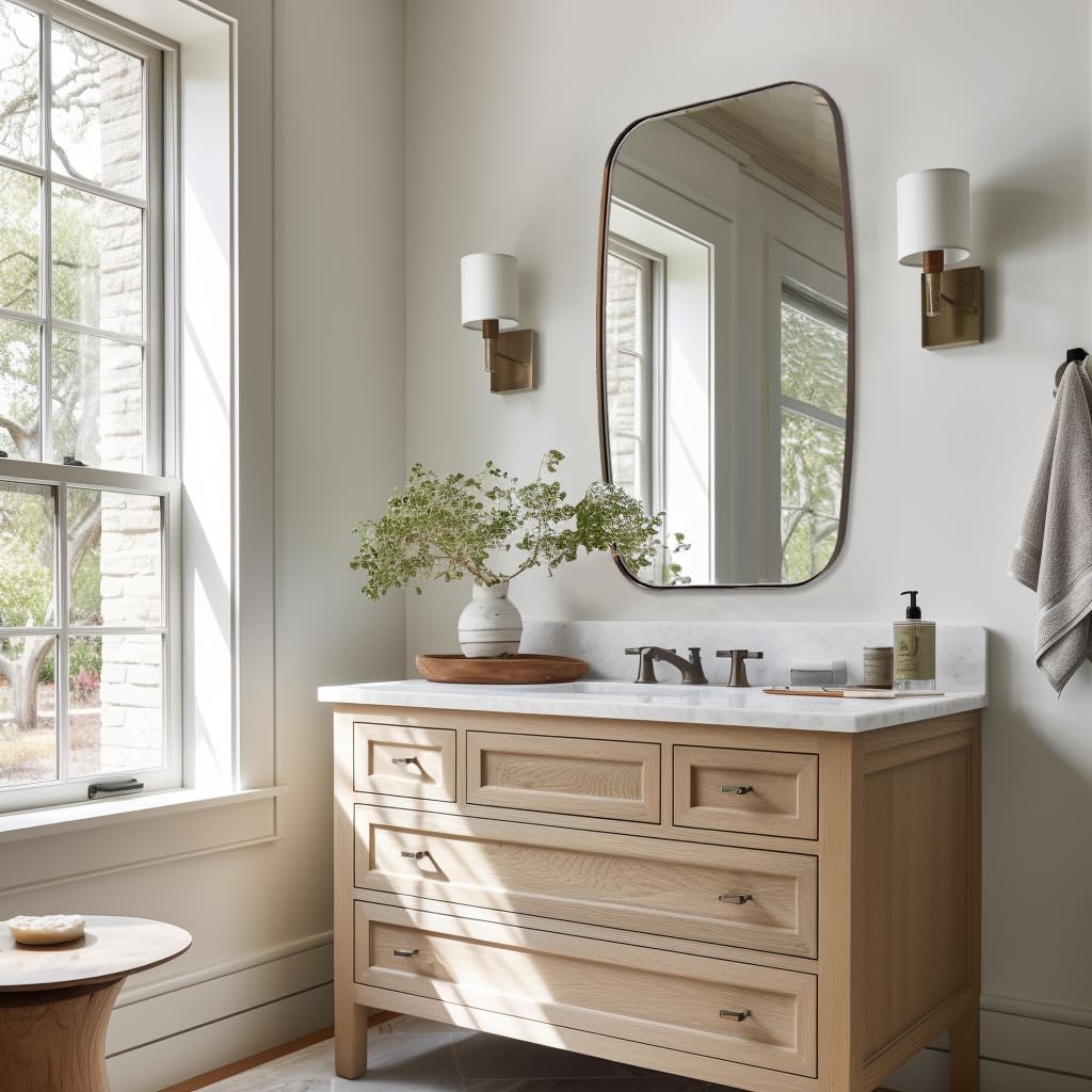 ANDY STAR Bronze Bathroom Mirror, 24x40 Inch Bronze Oval Mirror for Bathroom with Stainless Steel Metal Frame, Oblong Mirror for Bathroom, Living Room, Entryway