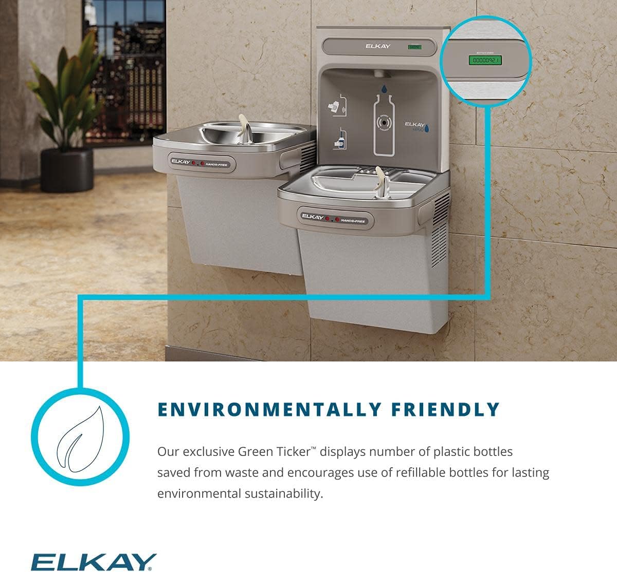 Elkay EZO8WS EZH2O Refrigerated Single Drinking Fountain with Bottle Filling Station and Hands Free Activation - Stainless Steel