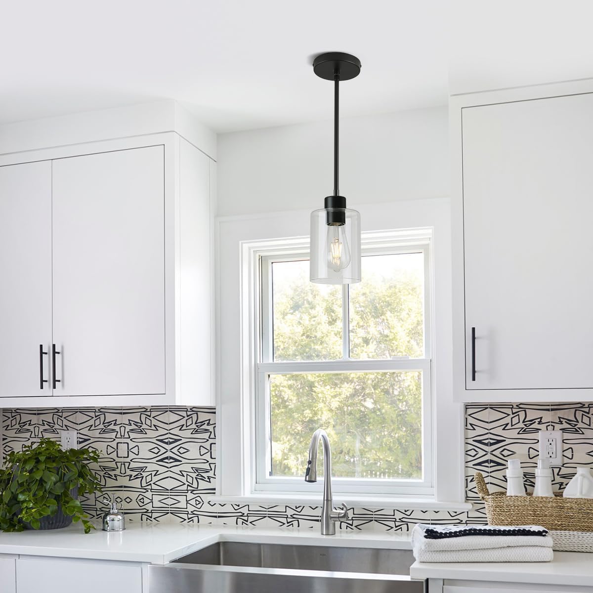 Black Pendant Lights Kitchen Island - Clear Glass Pendant Light Fixture Multiple Stems Rods 3 Units 12 Inch 3 Units 4 Inch (Black 3 Pack Stem Rod)