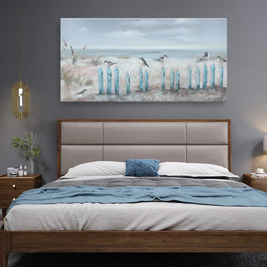 Big Wall Art for Living Room Extra Large Hand-painted Beach Oil Painting Ocean Sea Bird Seagull Canvas Artwork Framed Seascape Coastal Picture for Office Bedroom Decor 60 x 30 inch