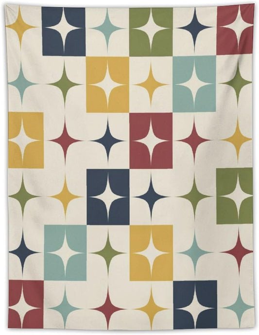 ICMOLYYENLO Boho Medieval Cat Tapestry, Abstract Atomic Starburst Geometric Aesthetic Art Wall Hanging For Bedroom Living Room Dormitory 60x60 Inches