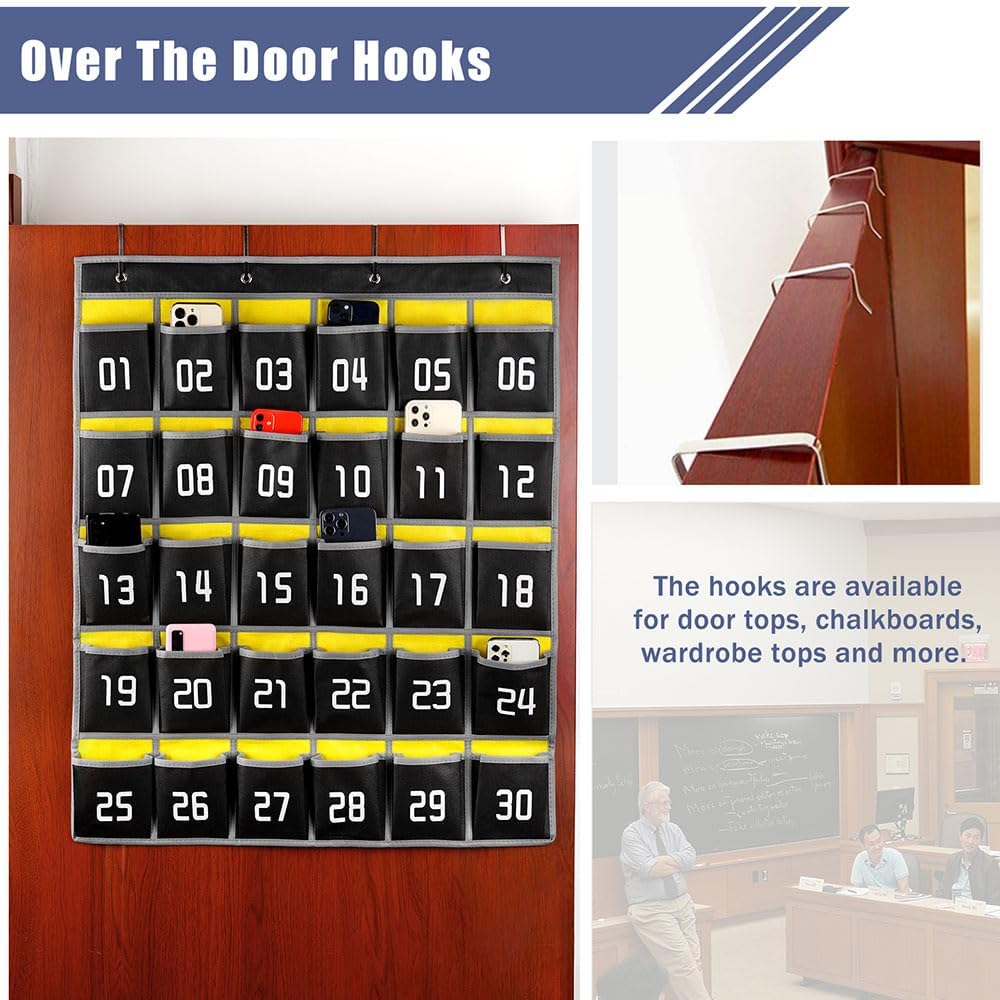 Loghot Classroom Accessories Closet Pocket Chart for Cell Phones Holder Wall Door Hanging Organizer (30 Pockets Black)
