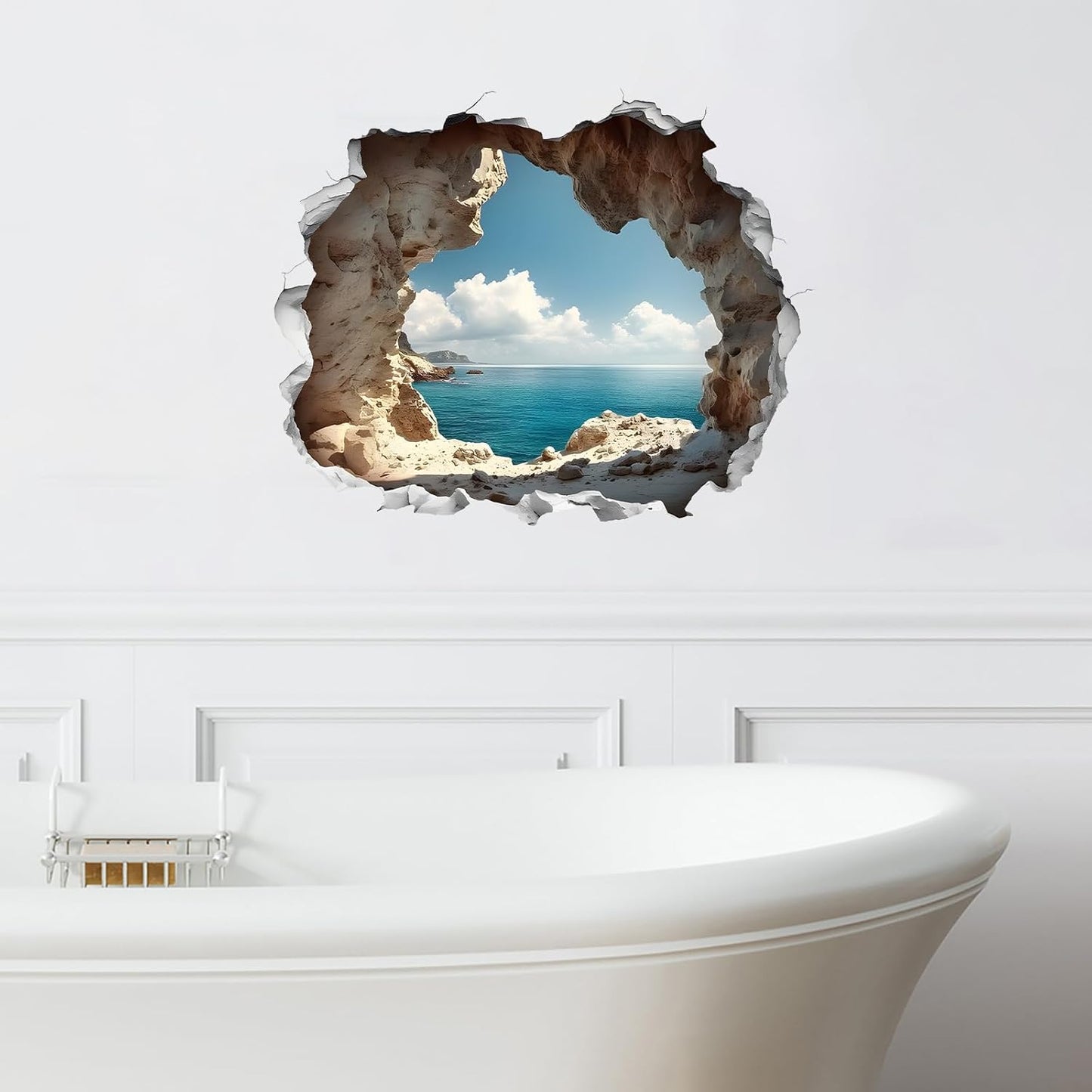 Cave by The Sea Wall Stickers for Living Room Large 3D Broken Wall Wall Decals Removable Peel and Stick Wall Art Home Decor Decoration for Bedroom Bathroom Classroom Library