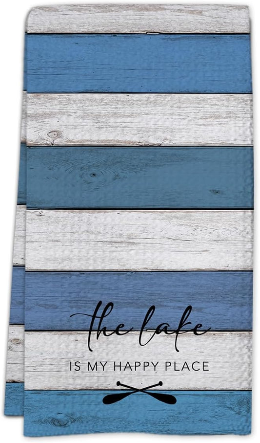 Lake House Dish Towel, Waffle Weave Microfiber Kitchen Cloth, Rustic Lake Decor for Home, Nautical Bathroom Accent, Lakehouse Gift Idea for Cottage Cabin Vacation Retreat - A04