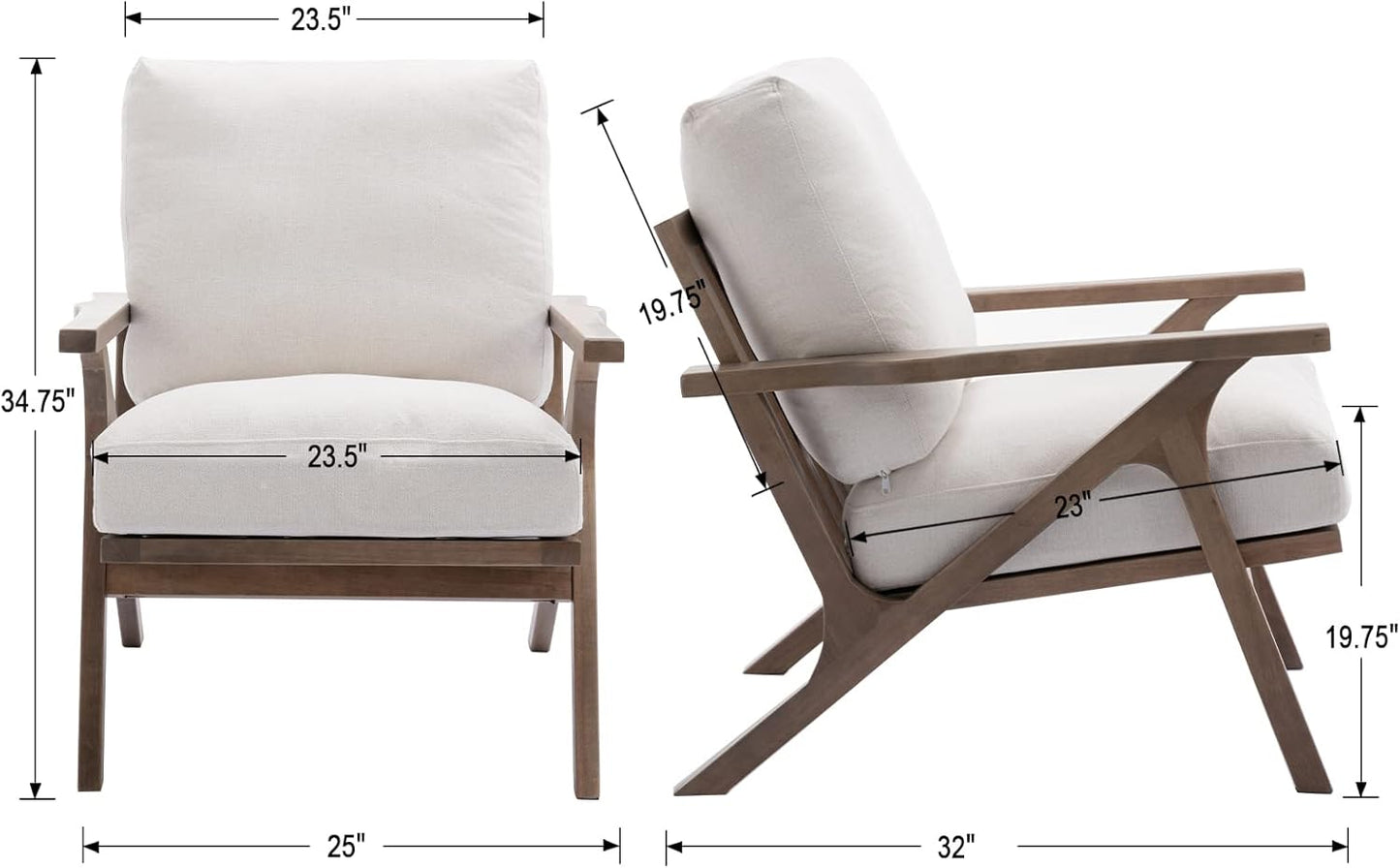 chairus Mid Century Accent Armchairs Modern Upholstered Lounge Chairs Compfy Leisure Arm Chairs for Living Room Fireplace/Bedroom/Reception/Dorms, Set of 2, Linen Fabric White