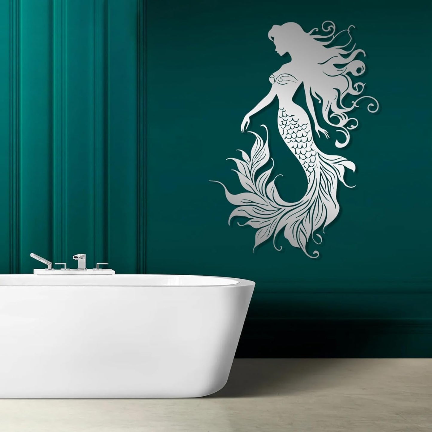 Veplsur Mermaid Metal Wall Art, Metal Mermaid Wall Decor, Marine Biology Wall Decor, Ocean Wall Art, Nautical Wall Hanging, Beach Hanging for Bathroom Bedroom (Silver, 53"x38"|135x96cm)