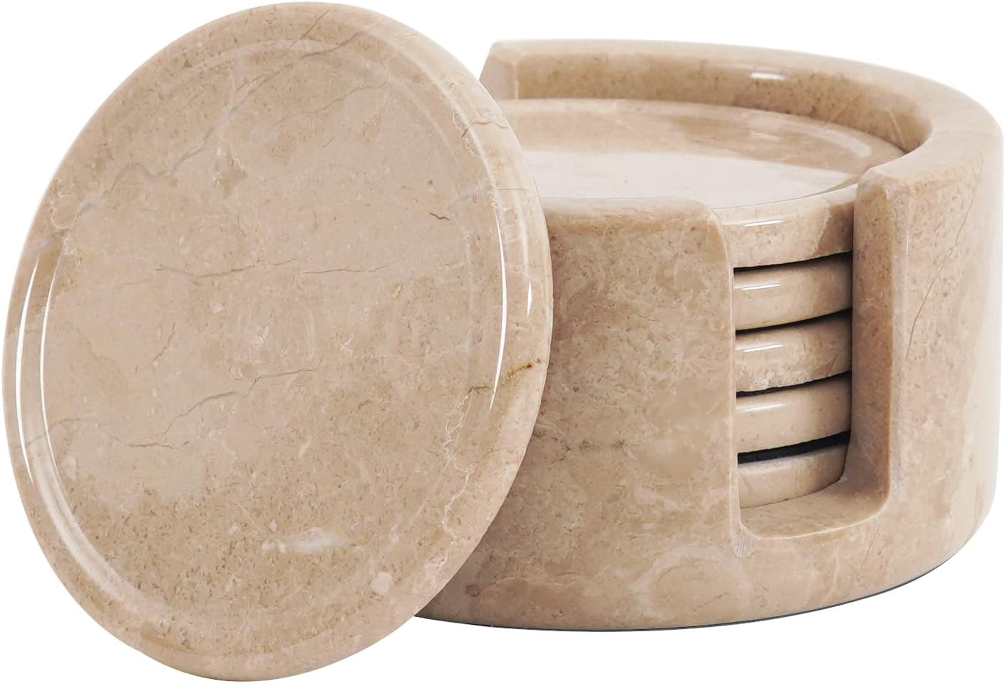 Marble Coasters Set of 6 Verona 3.5 Inch Round Coaster for Drinks with Holder, Drink Coaster for Tabletop & Coffee Table Decor, Ideal Home Decor House Warming Gifts