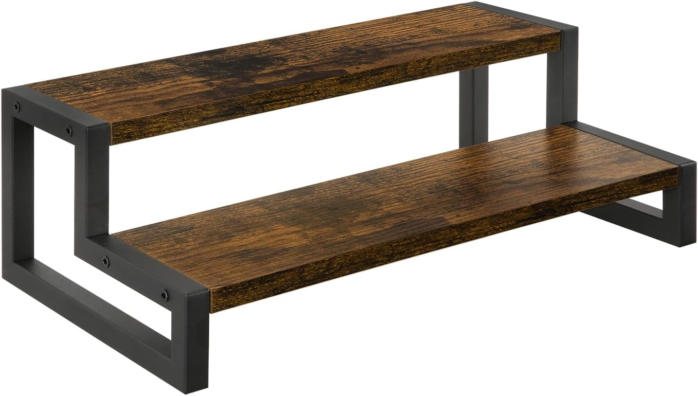 YINMIT Spice Rack Organizer for Countertop, 2 Tier Kitchen Counter Shelf, Wooden Tiered Display Stand Riser Shelf