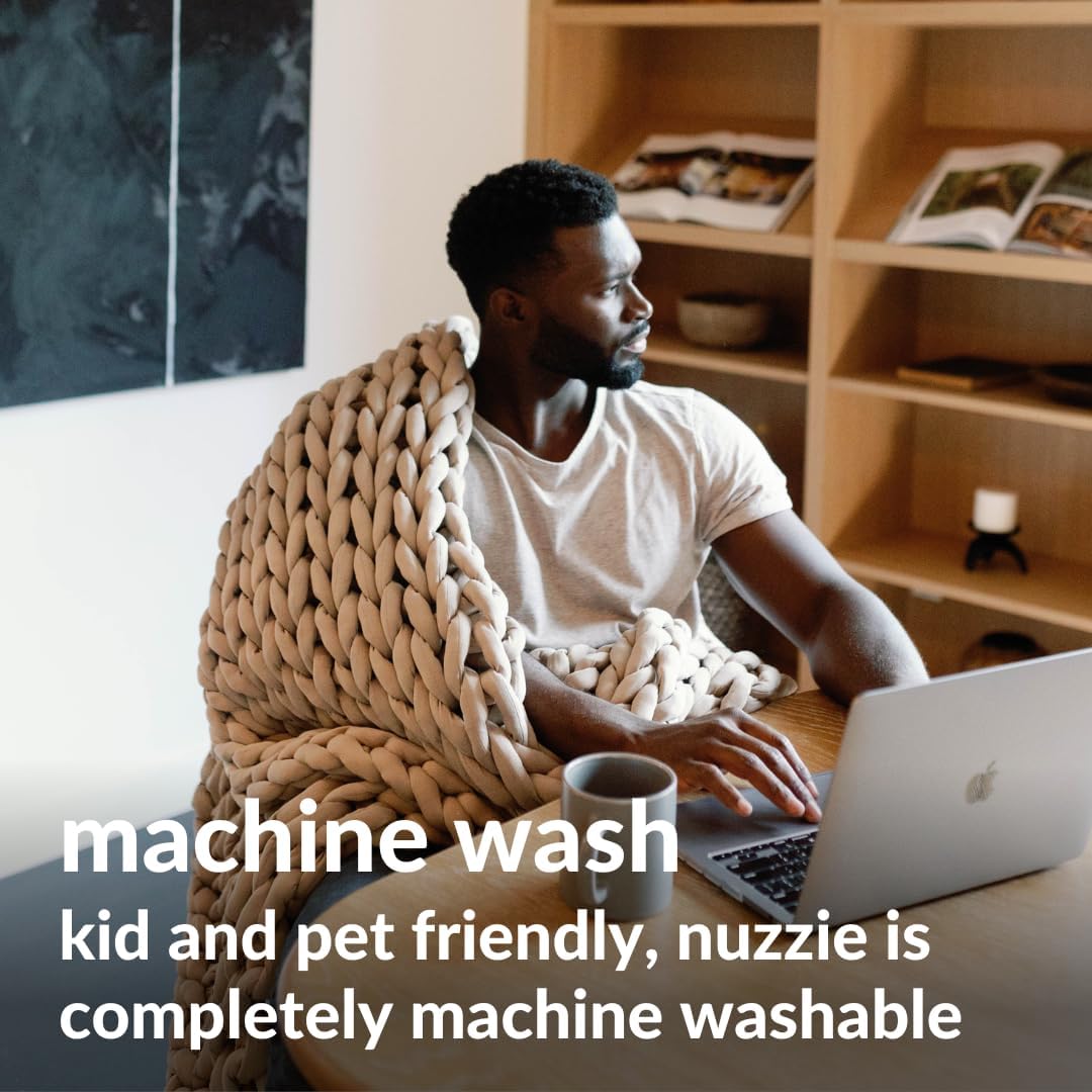 Nuzzie Chunky Knit Weighted Blanket - Breathable, Cooling, Hand Made Knit Throw Blanket for Sleep for Relaxation - Machine Washable, Stylish Design (Taupe, Throw | 12lbs | 44"x60")