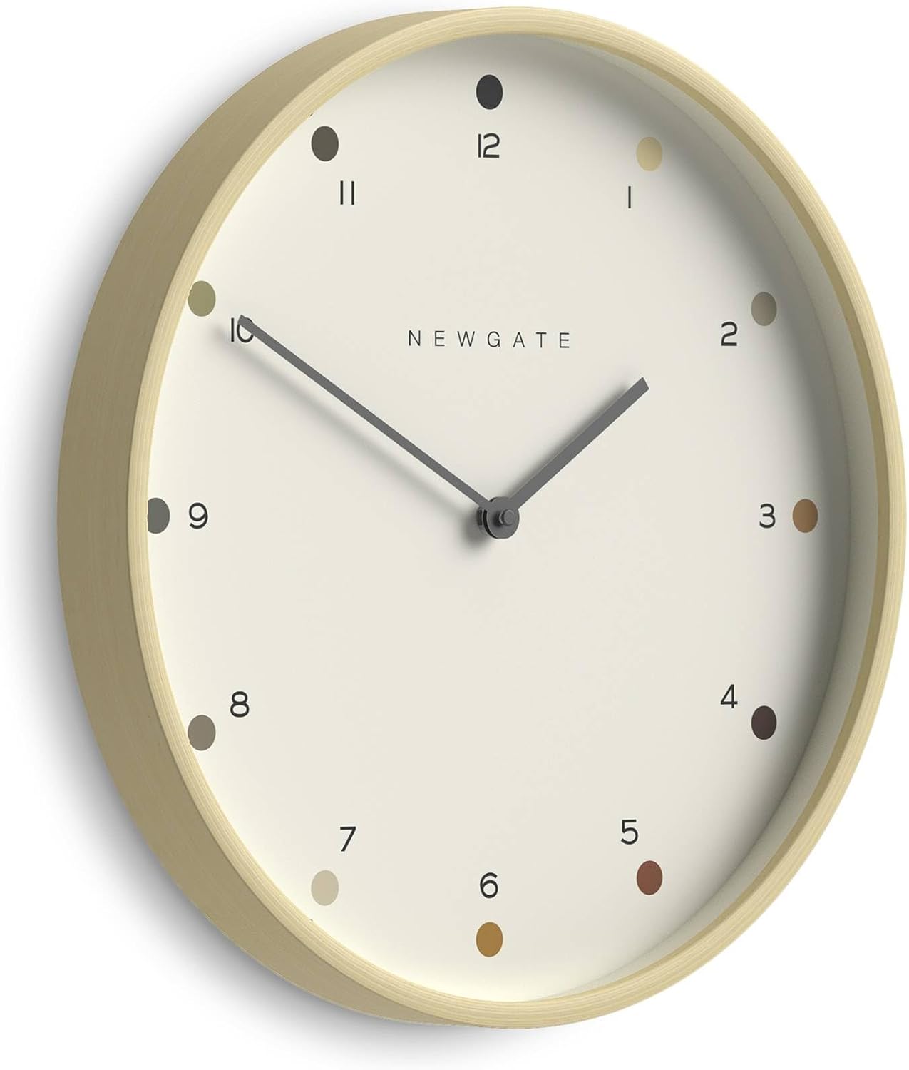NEWGATE® Mr Clarke Wall Clock | Large Scandi Inspired Plywood Clock | 16 inch | Pale Wood case with Designer dot dial | Modern Minimalist Design for Kitchen, Living Room or Office