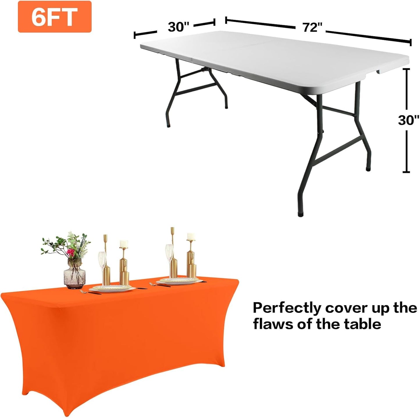 IVAPUPU 8FT Table Cloth for Rectangular Fitted Events Stretch Orange Table Covers Washable Cover Spandex Tablecloth Protector for Party, Wedding, Cocktail, Banquet, Festival
