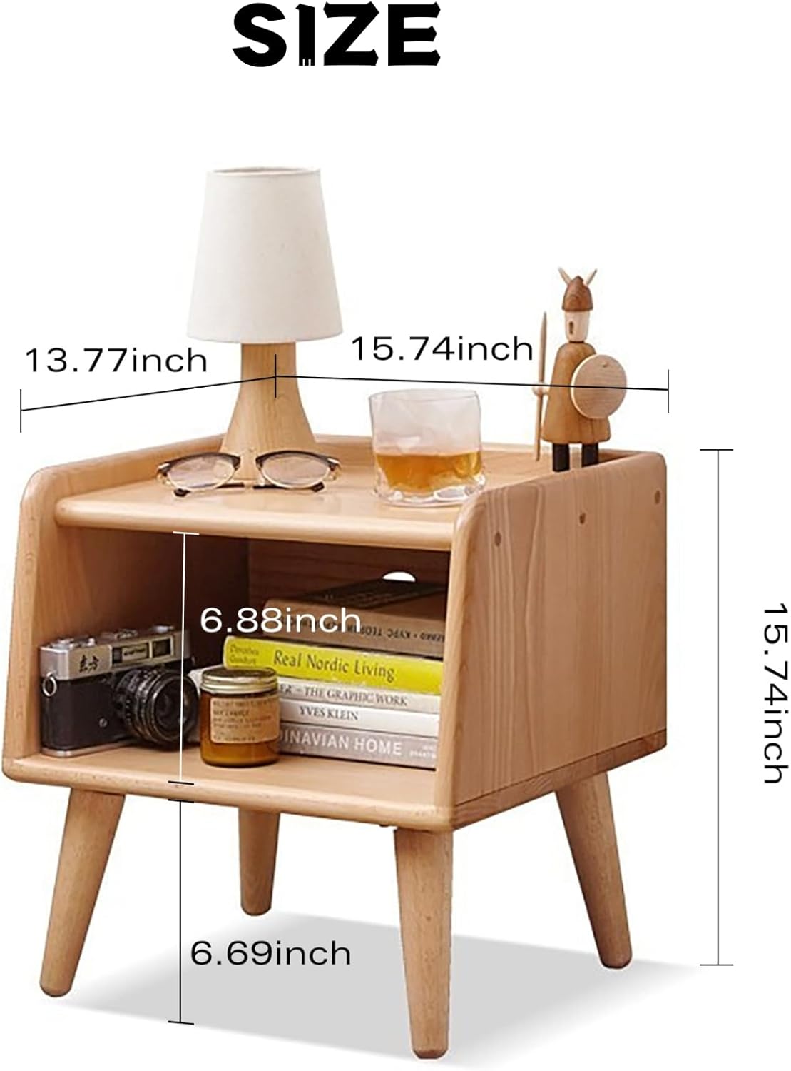 Small Nightstand, 100% Solid Oak Wood Bedside Table, Mid Century Modern Nightstand with Open Storage,Storage Cabinet for Bedroom (2pc Natural Color)