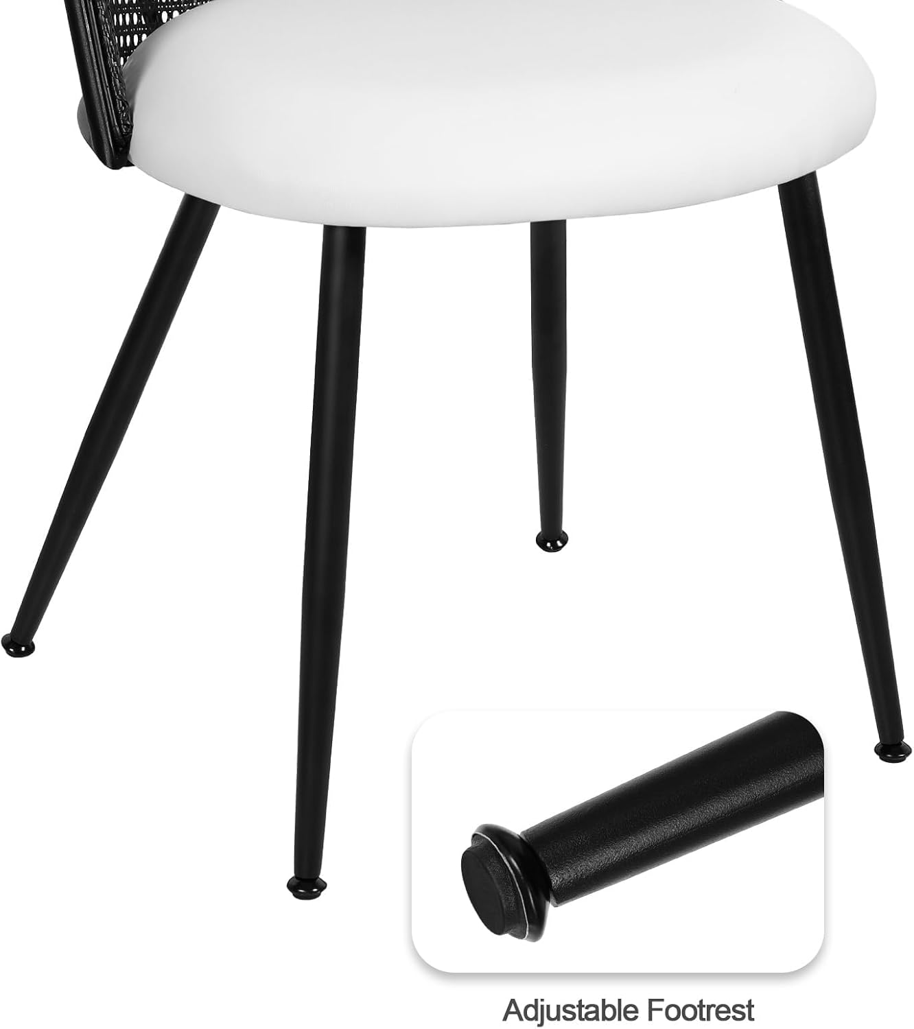 Rattan Dining Chairs Set of 2, Faux Leather Upholstered Dining Chairs with Black Cane Back, Mid-Century Modern Farmhouse Armless Accent Chairs for Kitchen Dining Room, Restaurant,White