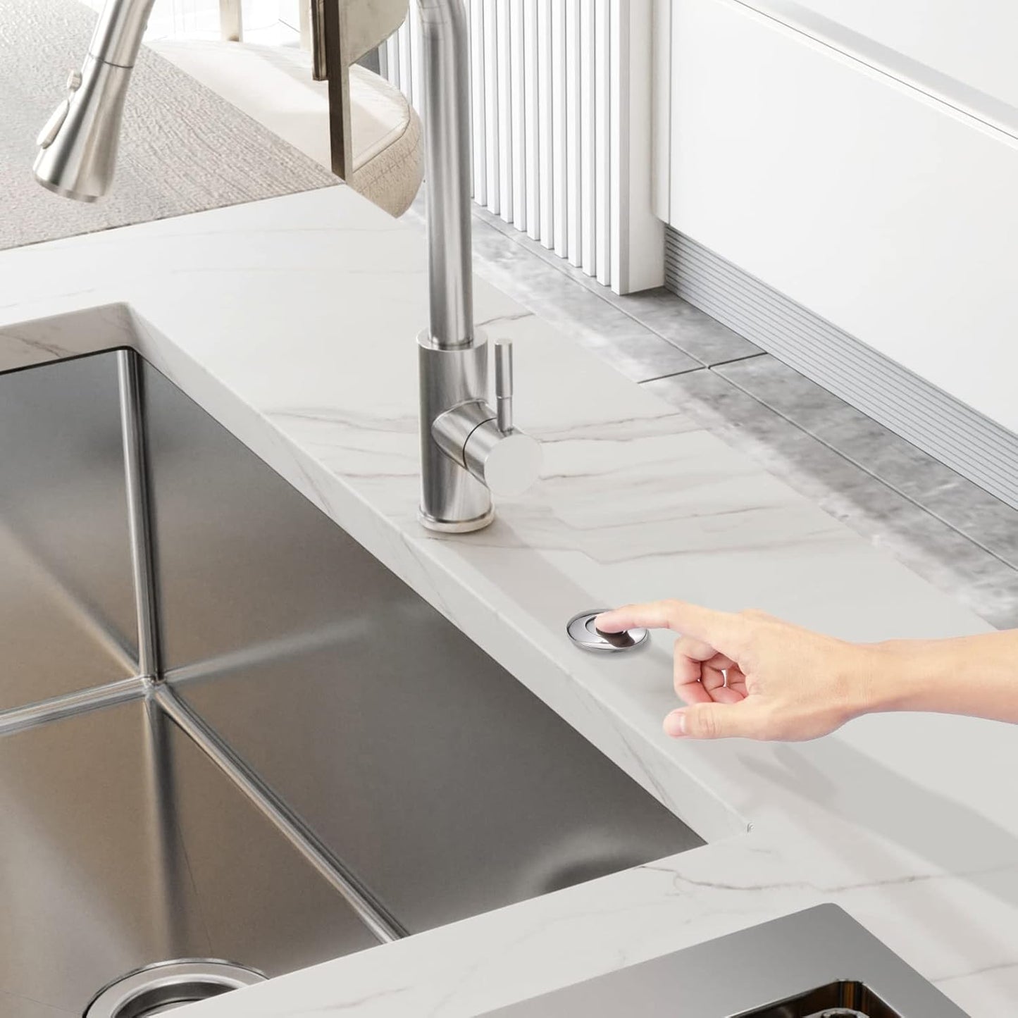 RQYEKDO Garbage Disposal 32mm/1.26 inch Air Switch Kitchen Sink Top Long Stainless Steel Polished Nickel Long for Food and Waste Disposal On/Off Air Button Parts…