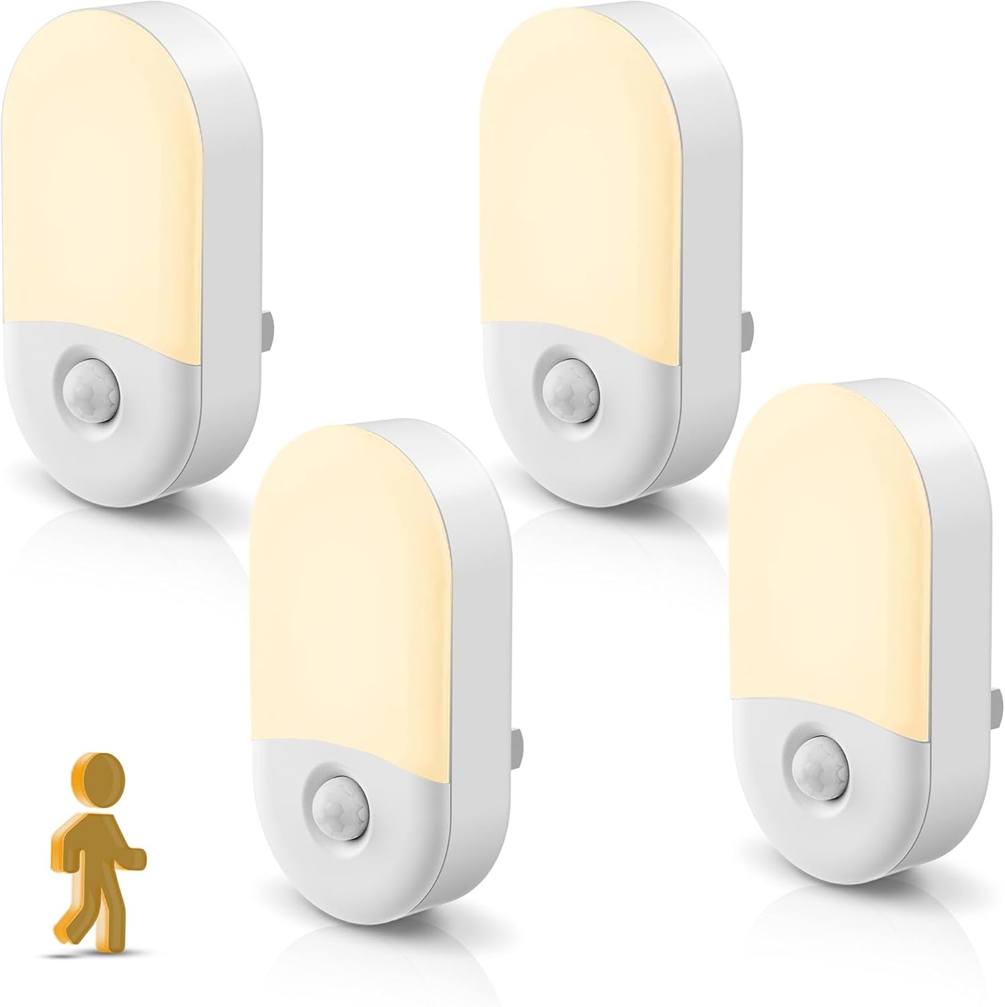 L LOHAS LED Motion Sensor Night Light, Motion Activated Night Light, 4Pack, 3000K Warm White, Night Lights Plug into Wall Motion Sensor, 30/60LM Adjustable Brightness, for Kids Adults Bathroom Kitchen
