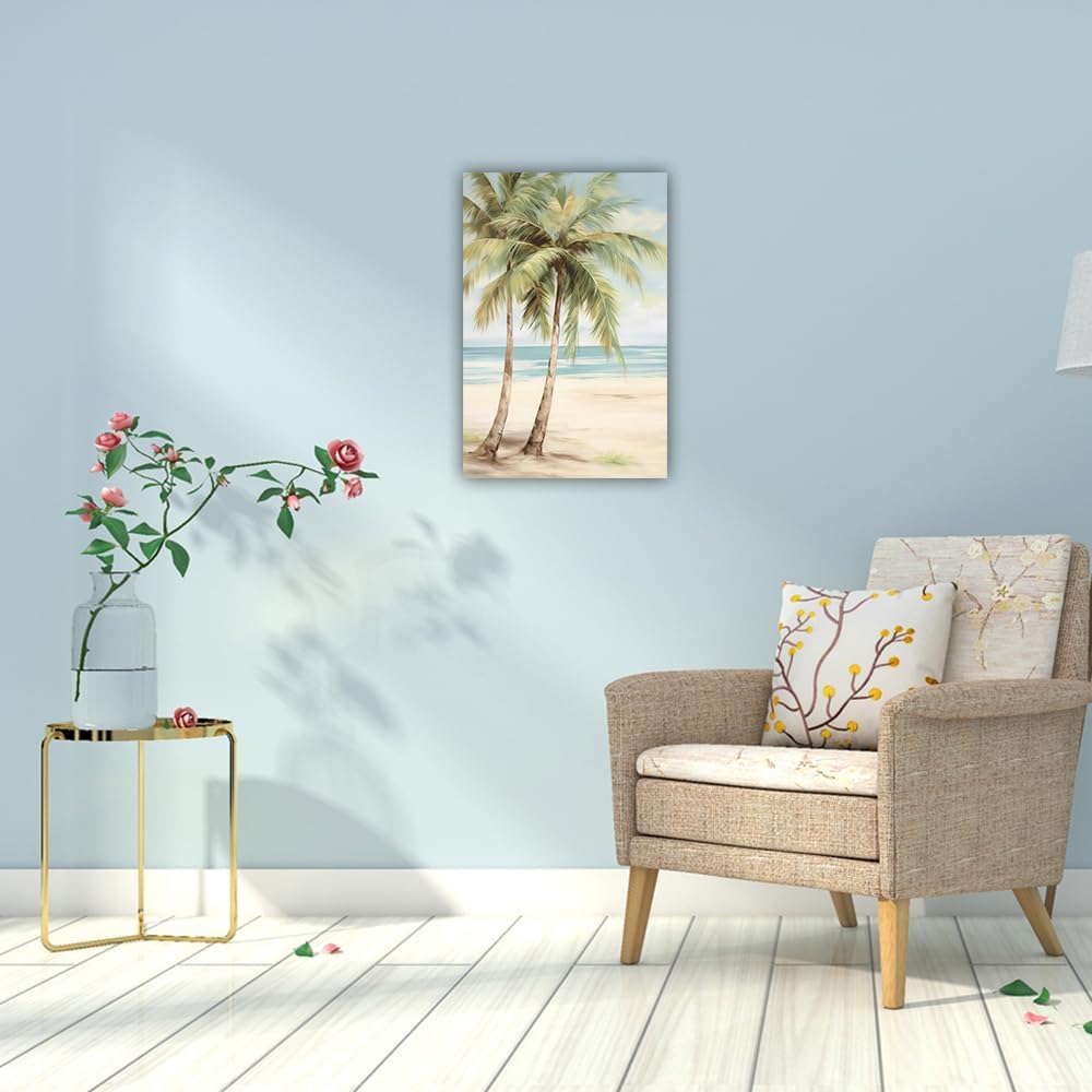 LURENCZH Tropical Beach Canvas Wall Art Seaside Palm Tree Picture Wall Decor Ocean Scenery Painting Prints for Bathroom Decor Framed(Beach-2,24.00" x 36.00")