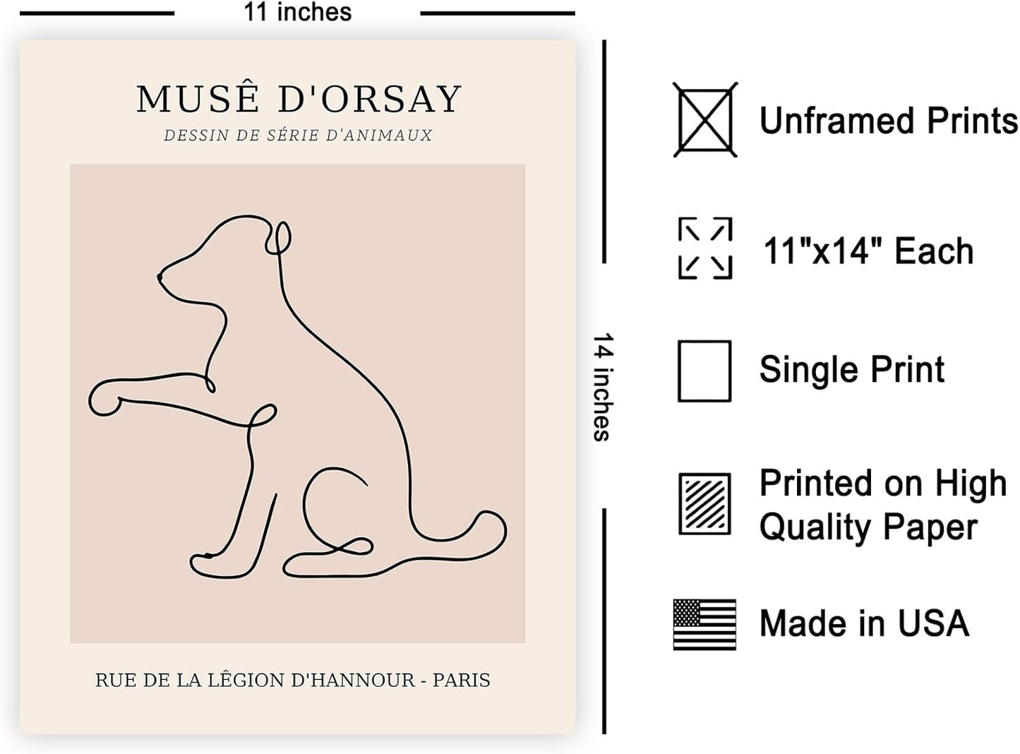 Poster Master Vintage Poster - Retro One Line Dog Drawing Print - Dog Art - Minimal Gift for Men, Women, Animal Lover - Abstract Wall Decor for Home, Office, Bedroom - 11x14 UNFRAMED Wall Art