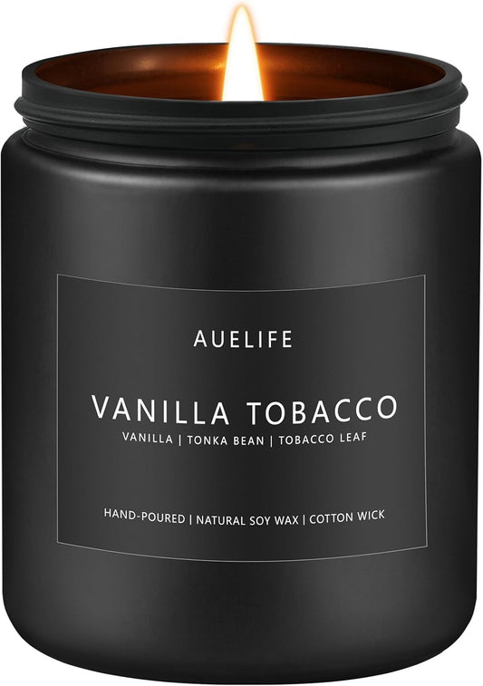 Vanilla Tobacco Candle for Men | Masculine Scented Soy Candles - Home Fragrance, Aromatherapy Gifts for Men - 7oz Black Jar, Long-Lasting Luxury Decor
