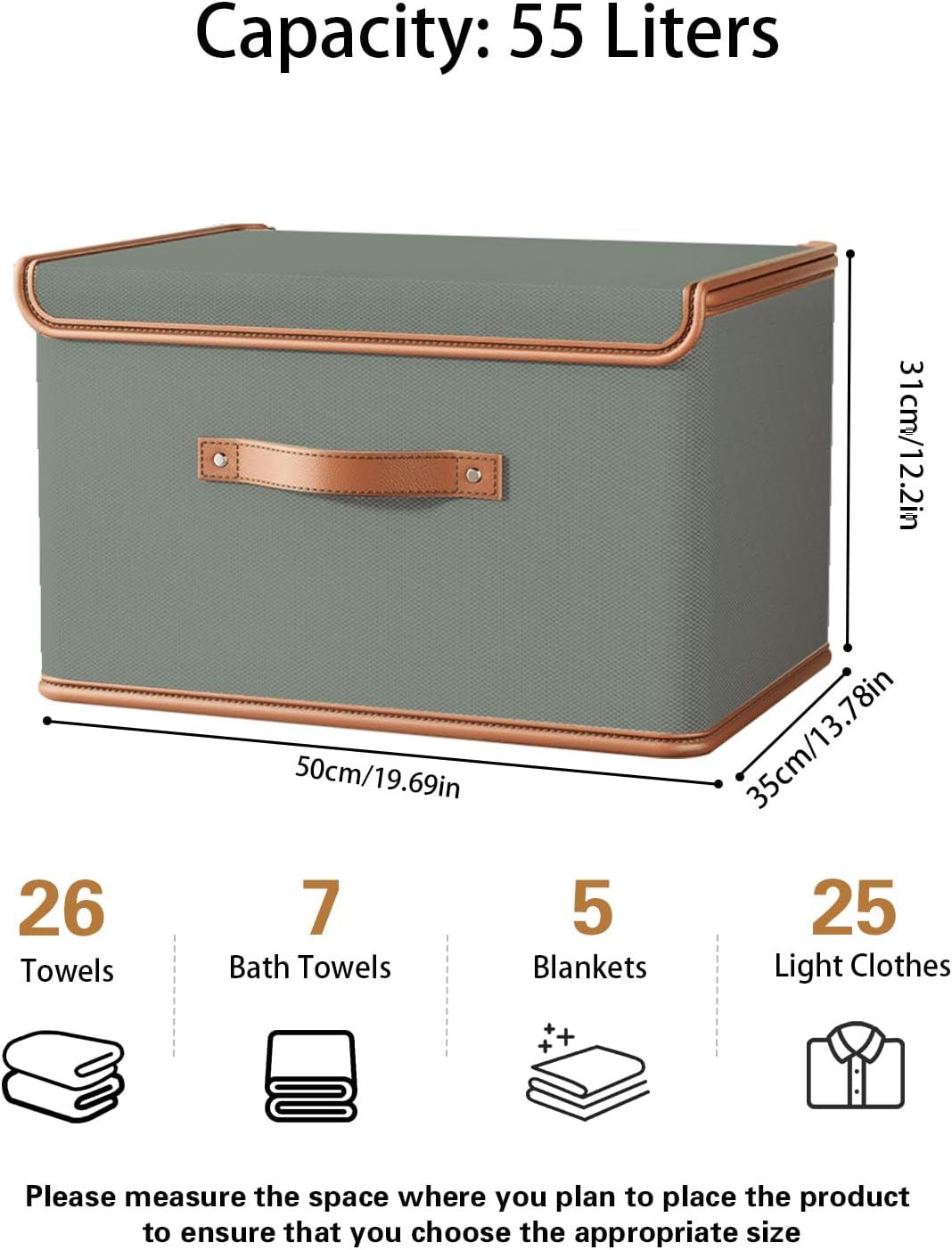 Tuza 2 Pack Storage Bins with Lids, Collapsible Closet Organizer Container, Fabric Organizer Box with Handles, Decorative Storage Boxes with Lids for Organizing Clothes, Blanket, Grey, Extra Large