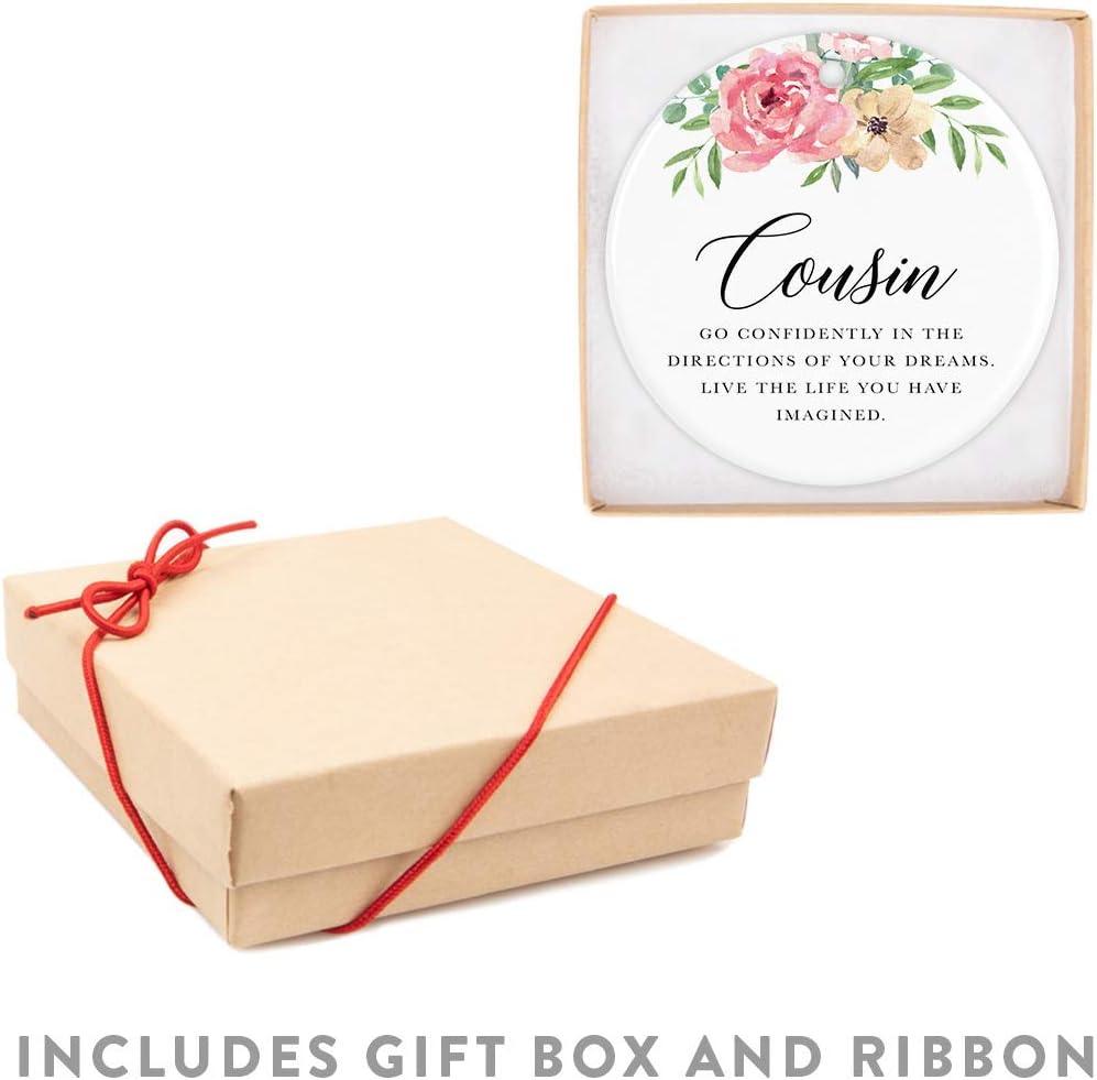 Andaz Press Round Ceramic Porcelain Christmas Tree Ornament Keepsake Gift for Cousins, Cousin Go Confidently in The Directions of Your Dreams., 1-Pack