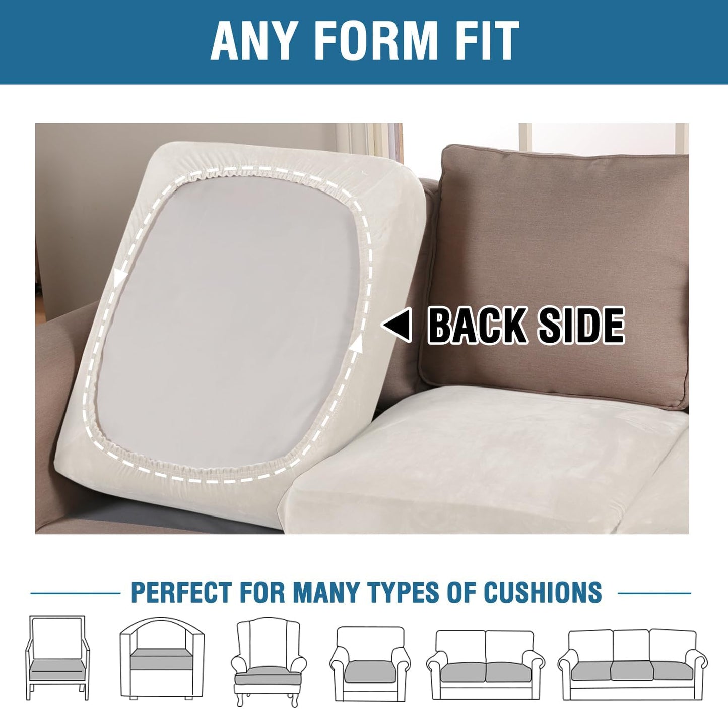 H.VERSAILTEX Velvet Stretch Couch Cushion Cover Plush Cushion Slipcover for Chair Cushion Furniture Protector Seat Cushion Sofa Cover (1 Piece Armchair Cushion Covers, Porcelain)