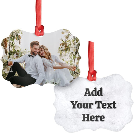 Personalized Photo Christmas Ornaments Custom Metal Aluminum Ornament 2 Sides with Picture & Text - Xmas Tree Hanging Decorations Gifts for Couple Family Best Friends