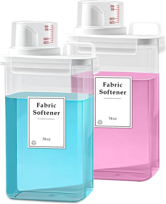 2 Pack Laundry Detergent Dispenser, 78oz Detergent Dispenser, Refluxable Laundry Detergent Container, Plastic Liquid Laundry Detergent Dispenser for Laundry Room Organization with 6 Labels
