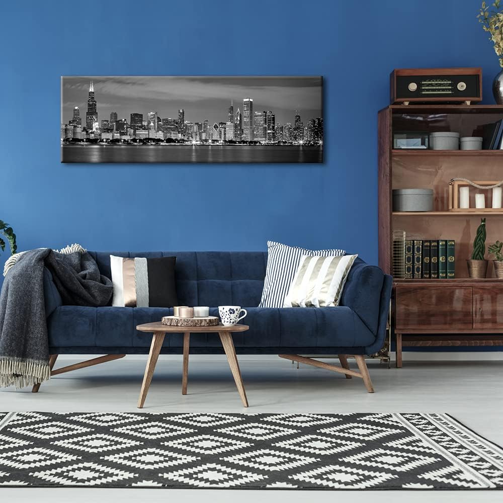 Wieco Art Chicago City Center Skyline in Black and White Canvas Prints Modern Canvas Art Cityscape Wall Decorations for Living Room Pictures for Bedroom Decorations