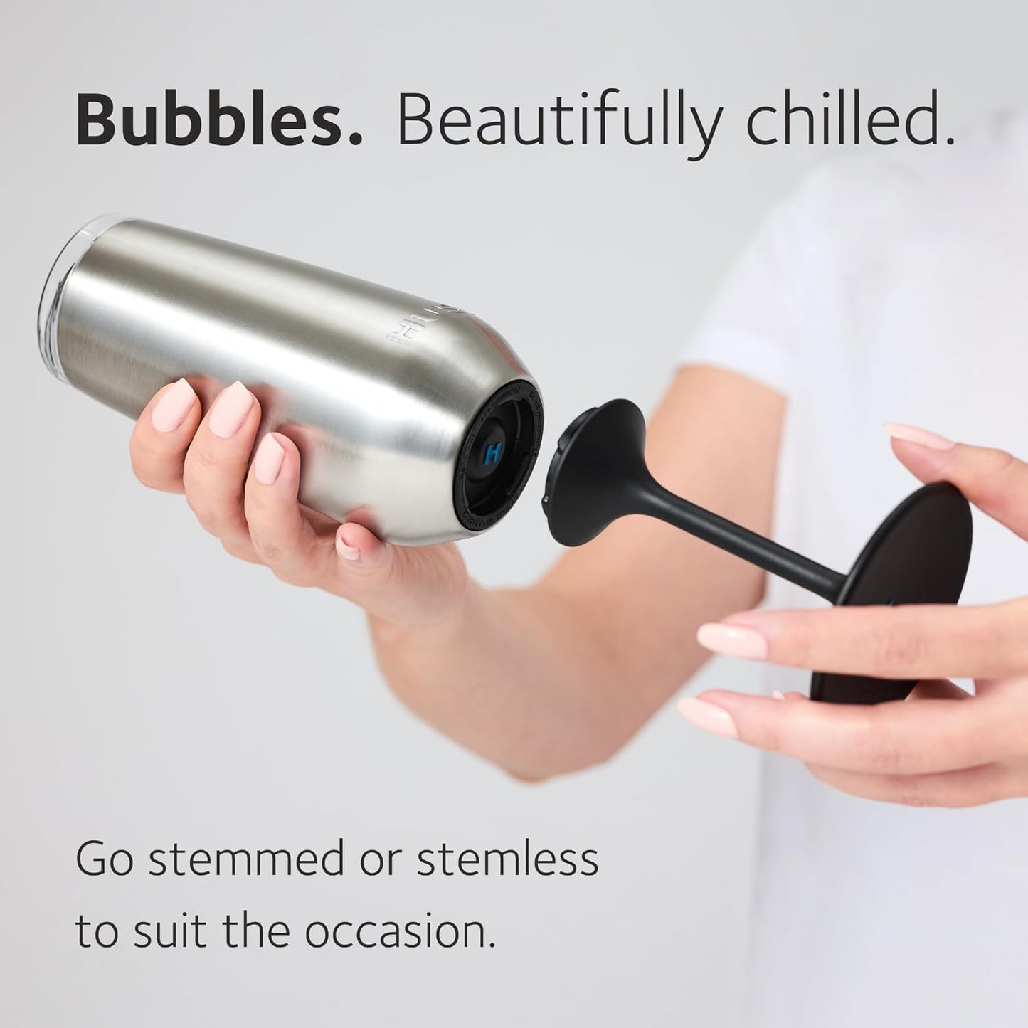 Huski Champagne Flute | NEW | Award-winning Design with Detachable Stem | Premium Stainless Steel Champagne Glass with Lid | Triple Insulated Tumbler | 8oz Capacity | Great Gift (Black)