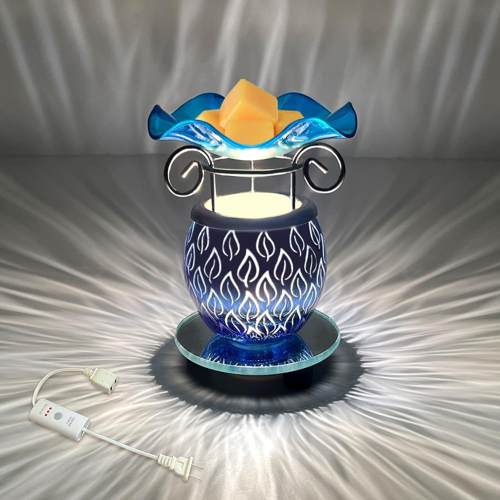 HUNANBANG Electric Scented Wax Warmer with Auto Off Timer - Candle Wax Melt Warmer Fragrance Burner (Candlelight-Blue)